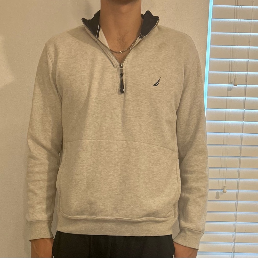 Nautica Men's Light Gray Zip-Up Sweater